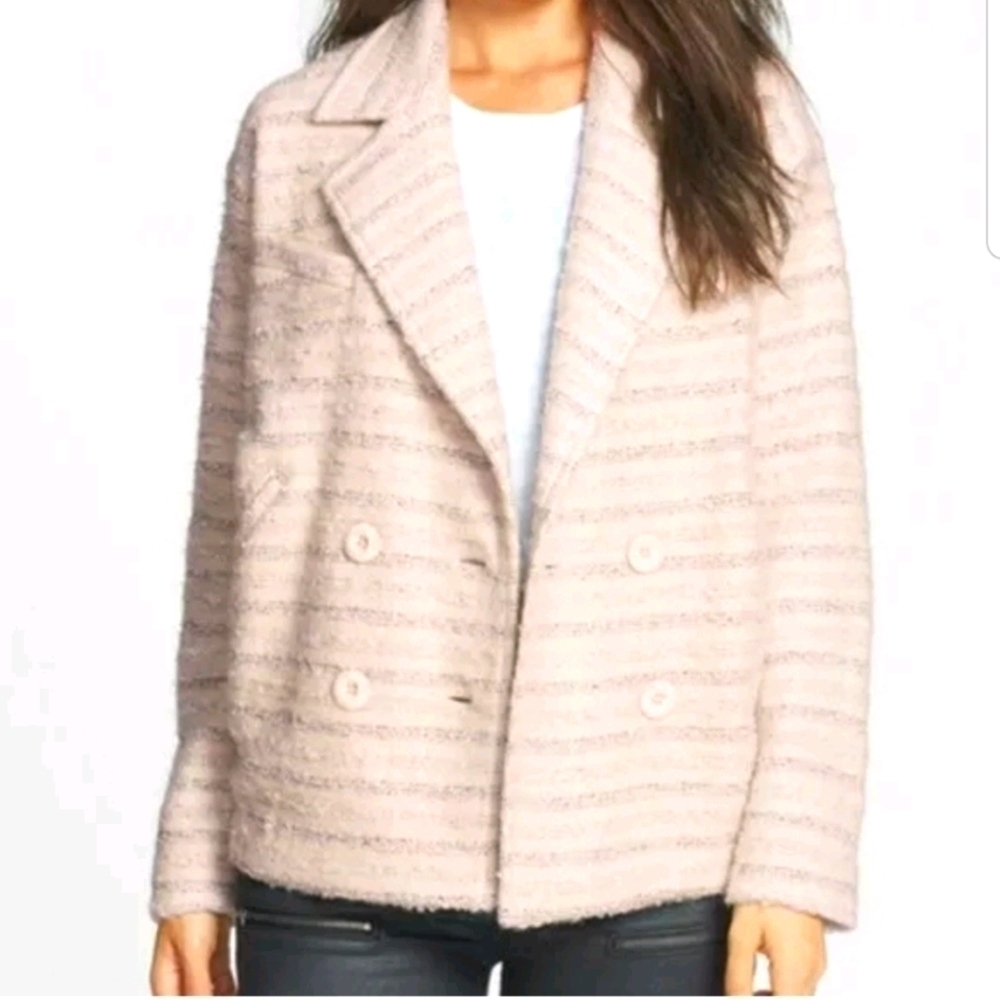 Elodie Nautical Shadow Stripe Double Breasted Coat Ivory‎ M